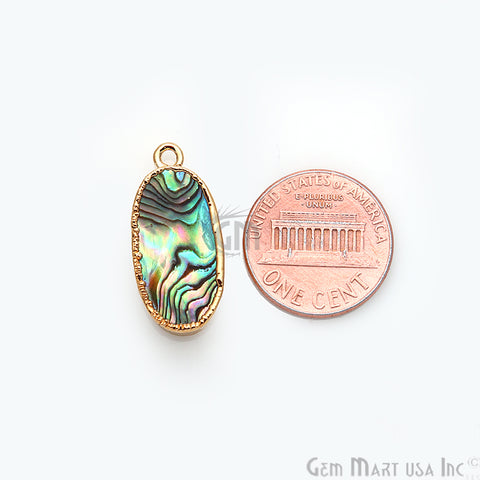 Abalone Shell 10x20mm Oval Shape Gold Edge Single Bail Connector - GemMartUSA
