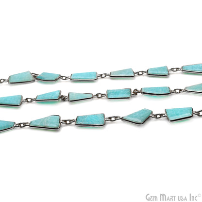 Amazonite 10-15mm Faceted Free Form Oxidized Bezel Connector Chain