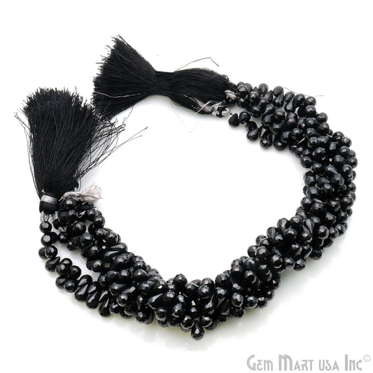 Black Spinel Faceted Gemstone Teardrops 8x6mm Rondelle Beads - GemmartUSA