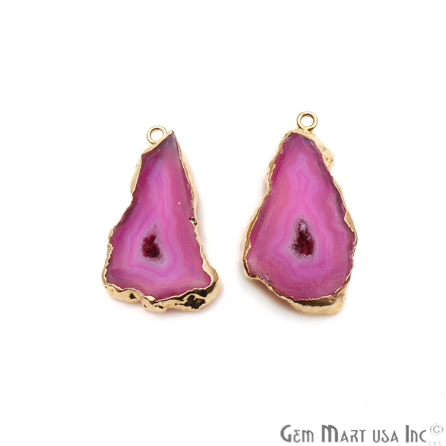 Agate Slice 36x17mm Organic Gold Electroplated Gemstone Earring Connector 1 Pair - GemMartUSA