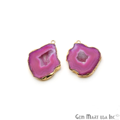 Agate Slice 36x25mm Organic Gold Electroplated Gemstone Earring Connector 1 Pair - GemMartUSA