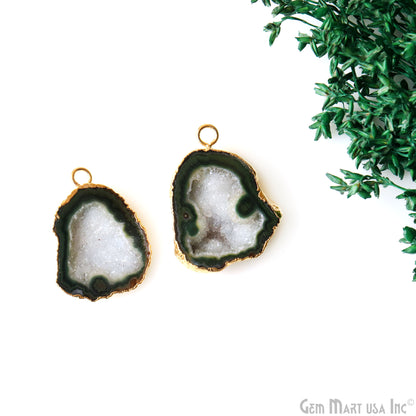 Geode Druzy 32x24mm Organic Gold Electroplated Single Bail Gemstone Earring Connector 1 Pair