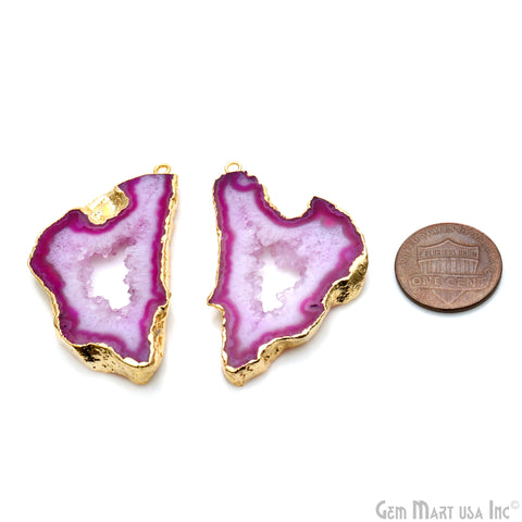 Agate Slice 25x47mm Organic  Gold Electroplated Gemstone Earring Connector 1 Pair