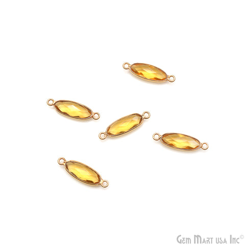 Faceted Oval 5x15mm Gold Plated Double Bail Gemstone Bezel Connector
