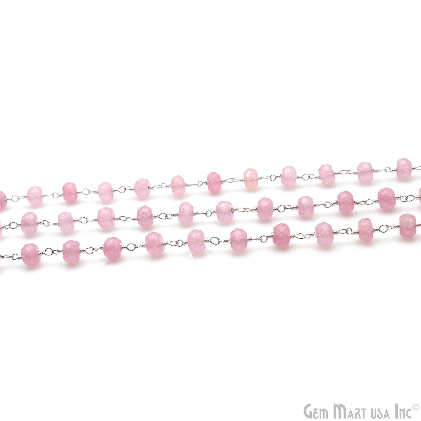 Baby Pink Jade Faceted 5-6mm Silver Wire Wrapped Beads Rosary Chain