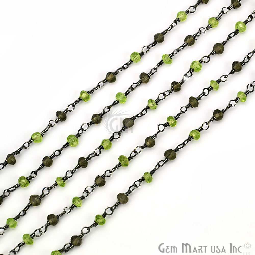 Smokey Topaz With Peridot Oxidized Wire Wrapped Rosary Chain (764422488111)