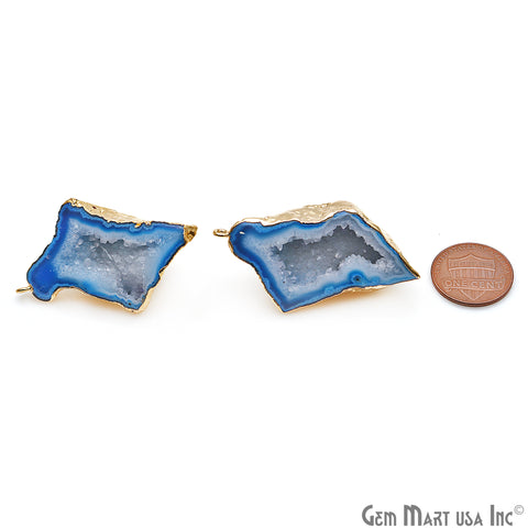 DIY Agate Slice Geode Druzy 24x49mm Gold Electroplated Loop Connector Studs Earrings - GemMartUSA
