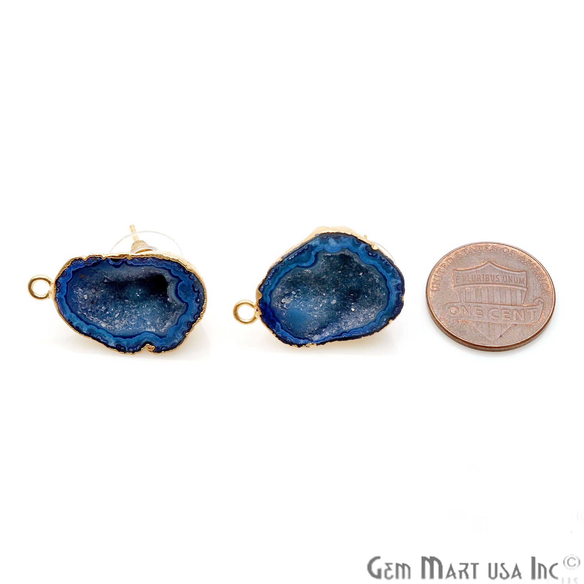 DIY Agate Slice Geode Druzy 15x26mm Gold Electroplated Loop Connector Studs Earrings - GemMartUSA