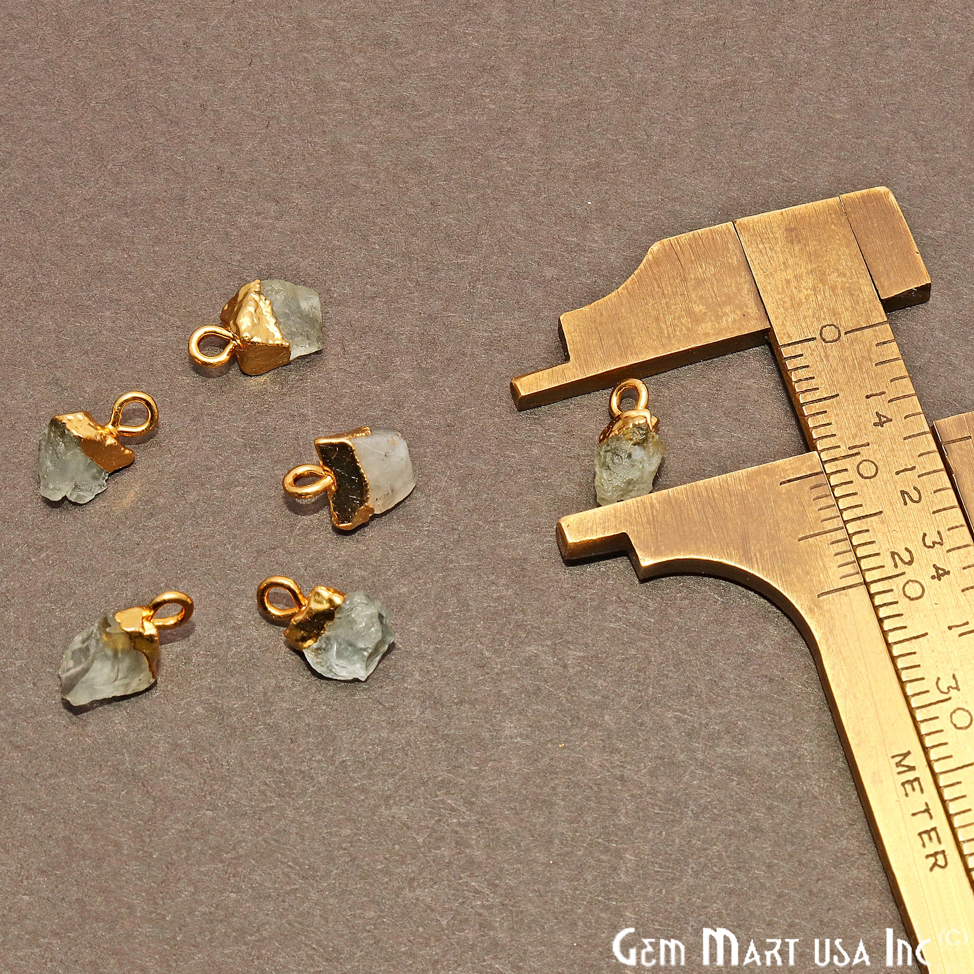 Rough Aquamarine Gemstone 10x5mm Organic Gold Edged Connector - GemMartUSA