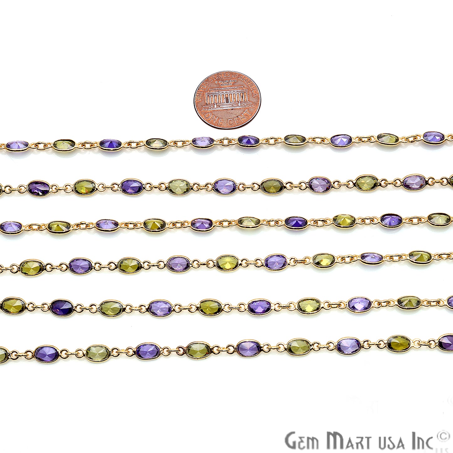 Tanzanite And Olive Green Gemstone Gold Plated Continuous Connector Chain - GemMartUSA