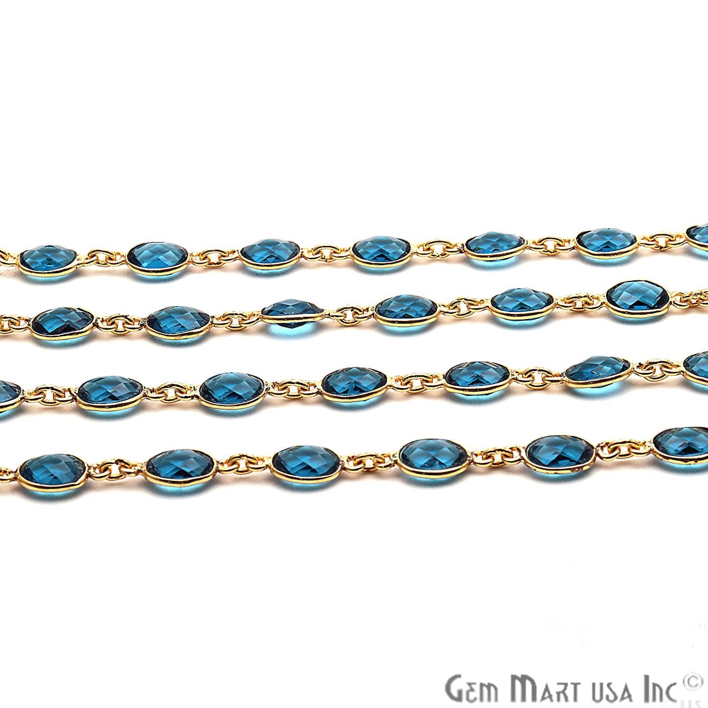 Blue Topaz 7x5mm Oval Bezel Link Gold Plated Continuous Connector Chain - GemMartUSA