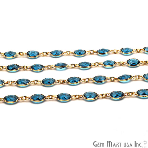 Blue Topaz 7x5mm Oval Bezel Link Gold Plated Continuous Connector Chain - GemMartUSA