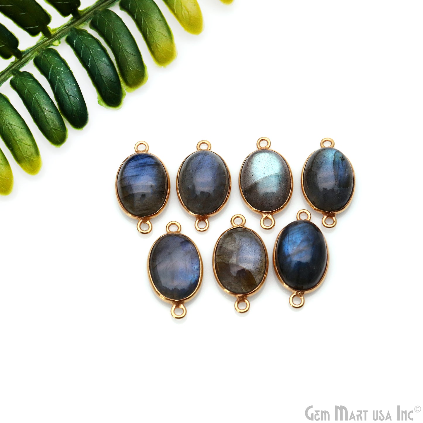 Flashy Labradorite Cabochon 10x14mm Oval Double Bail Gold Plated Gemstone Connector