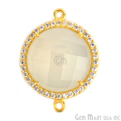 Cubic Zircon Pave 16mm Round Double Bail Gemstone Connector (Pick Your Gemstone) - GemMartUSA