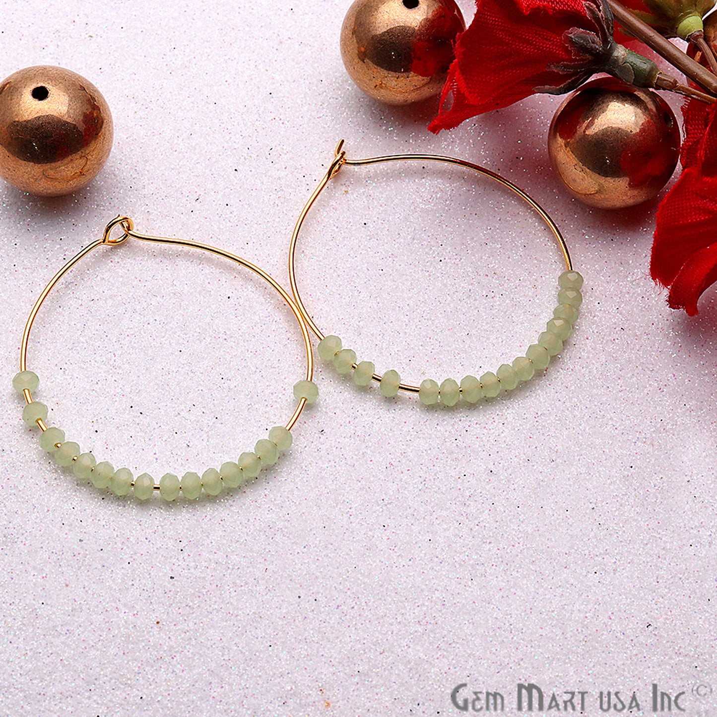 DIY Loop Hoop Gold Plated Gemstone Beaded Earring - 1 pair (Pick Stone) - GemMartUSA