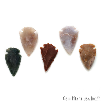 5pc Lot Arrowhead Cut Gemstones, 34x18mm Handcrafted Stone, Loose Gemstone, DIY Pendant, DIY Jewelry - GemMartUSA