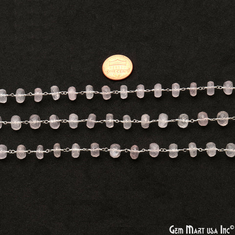 Rose Quartz 7-8mm Beads Faceted Silver Wire Wrapped Rosary Chain