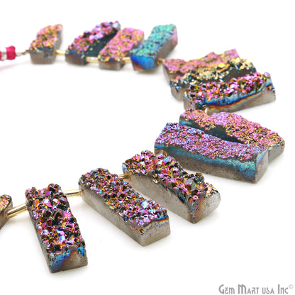 Purple Druzy Rectangle Beads, 8 Inch Gemstone Strands, Drilled Strung Briolette Beads, Rectangle Shape, 25X8mm