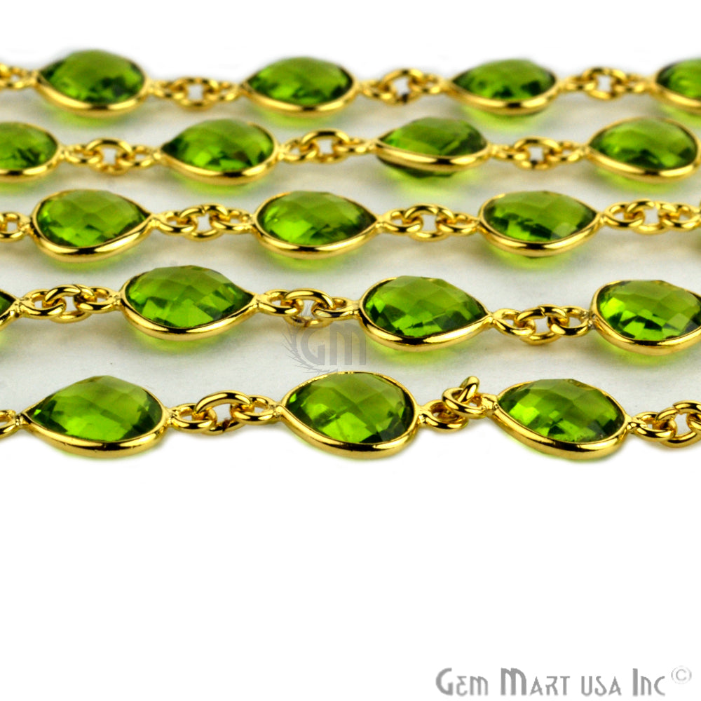 Peridot 10mm Heart Gold Bezel Continuous Connector Chain - GemMartUSA (764290564143)