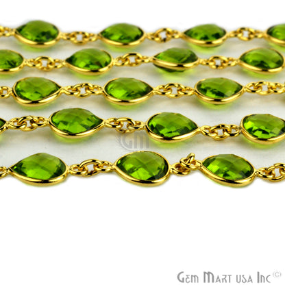 Peridot 10mm Heart Gold Bezel Continuous Connector Chain - GemMartUSA (764290564143)