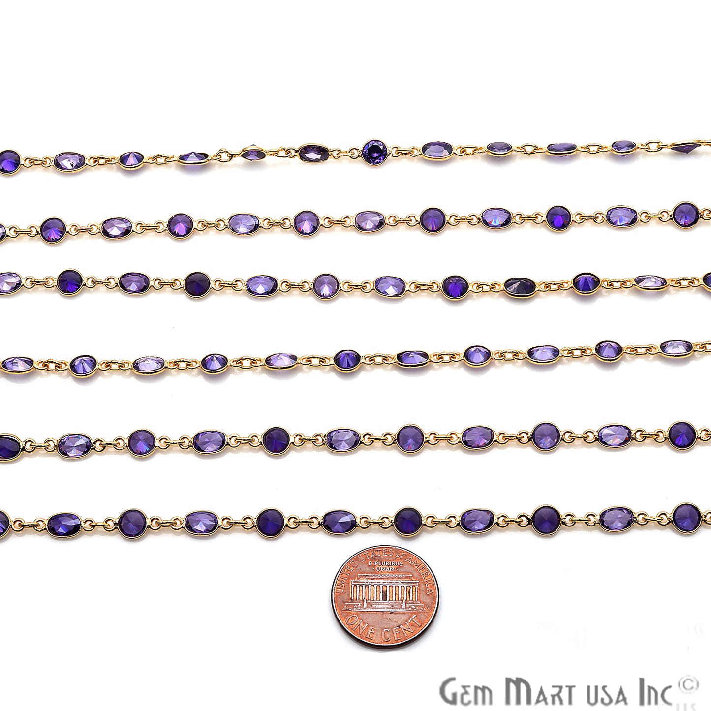 Tanzanite Round And Oval Gold Plated Continuous Connector Chain - GemMartUSA