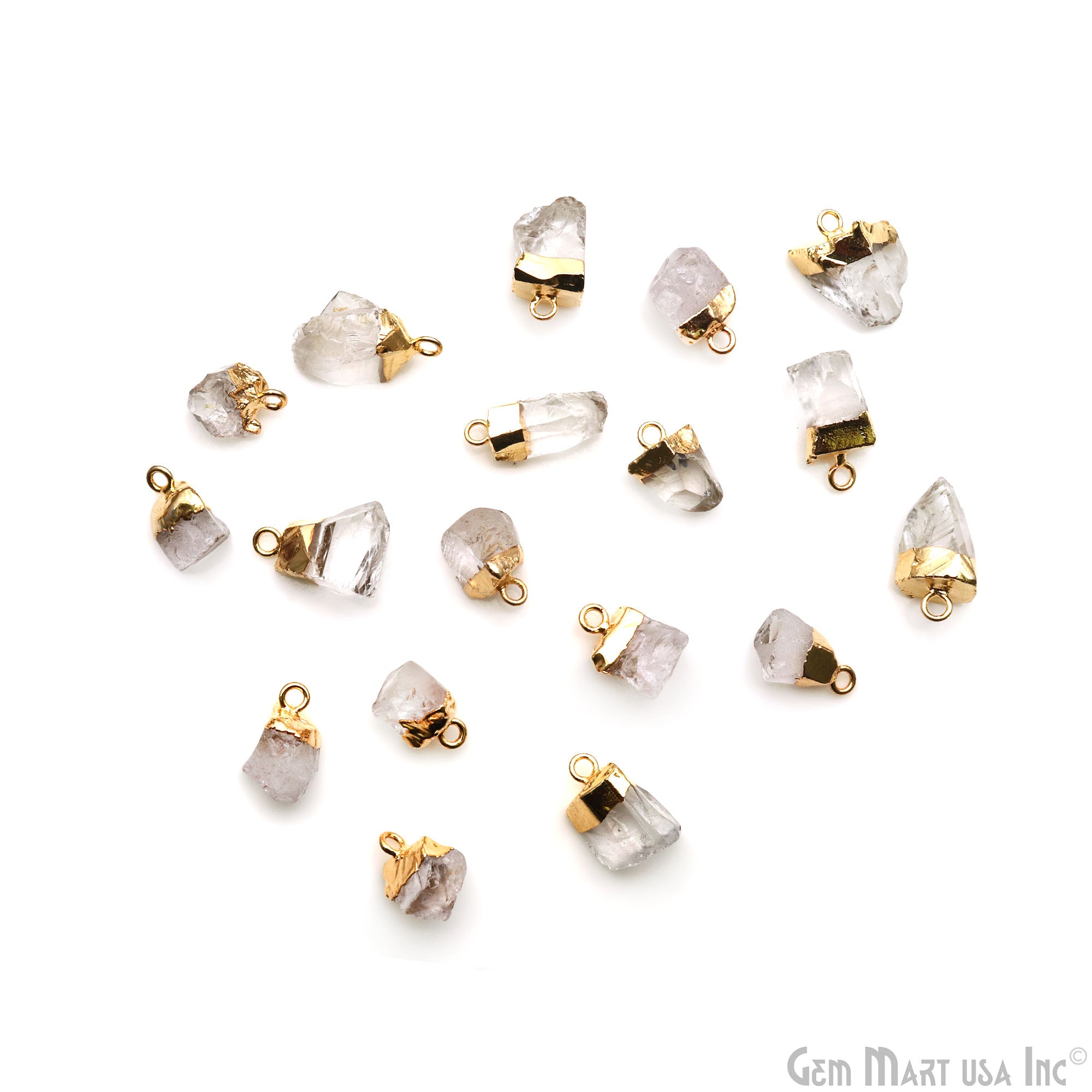Rough Crystal Gemstone 15x10mm Organic Gold Edged Single Bail Connector Charm