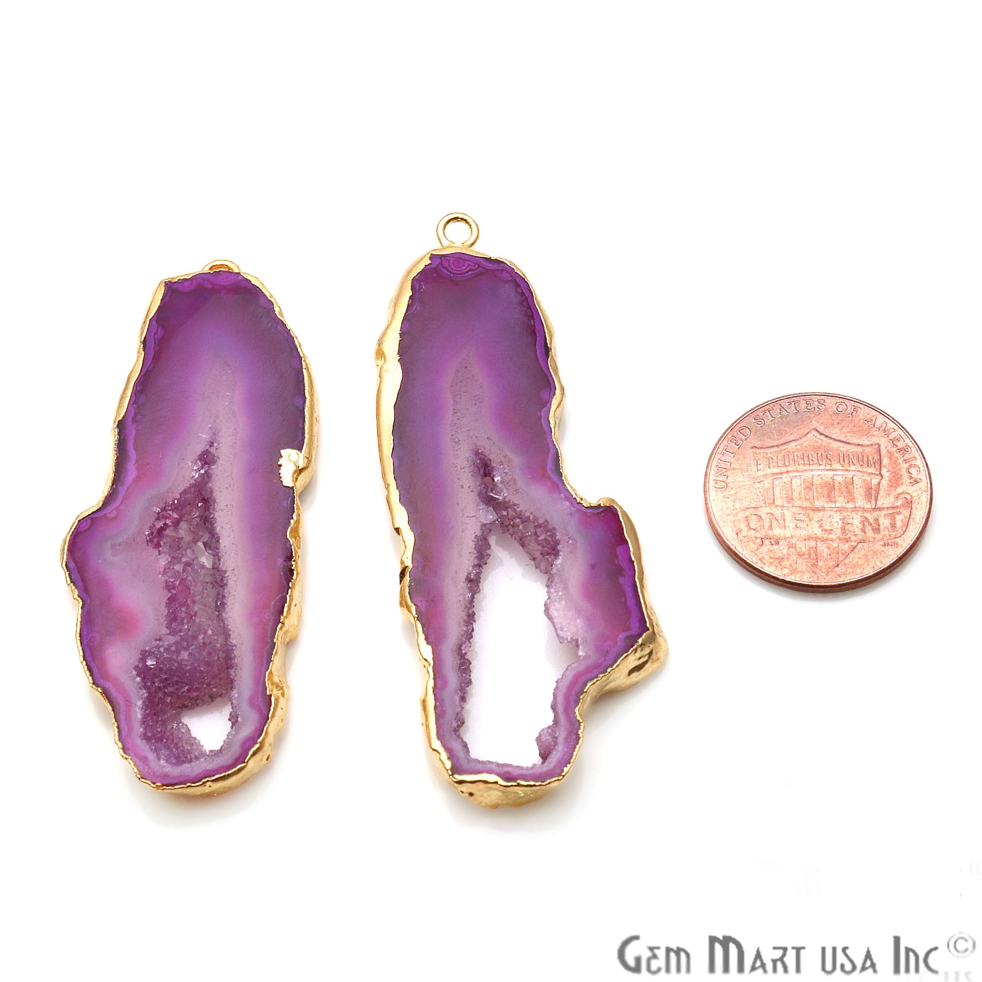 Agate Slice 57x20mm Organic Gold Electroplated Gemstone Earring Connector 1 Pair - GemMartUSA