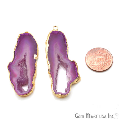 Agate Slice 57x20mm Organic Gold Electroplated Gemstone Earring Connector 1 Pair - GemMartUSA