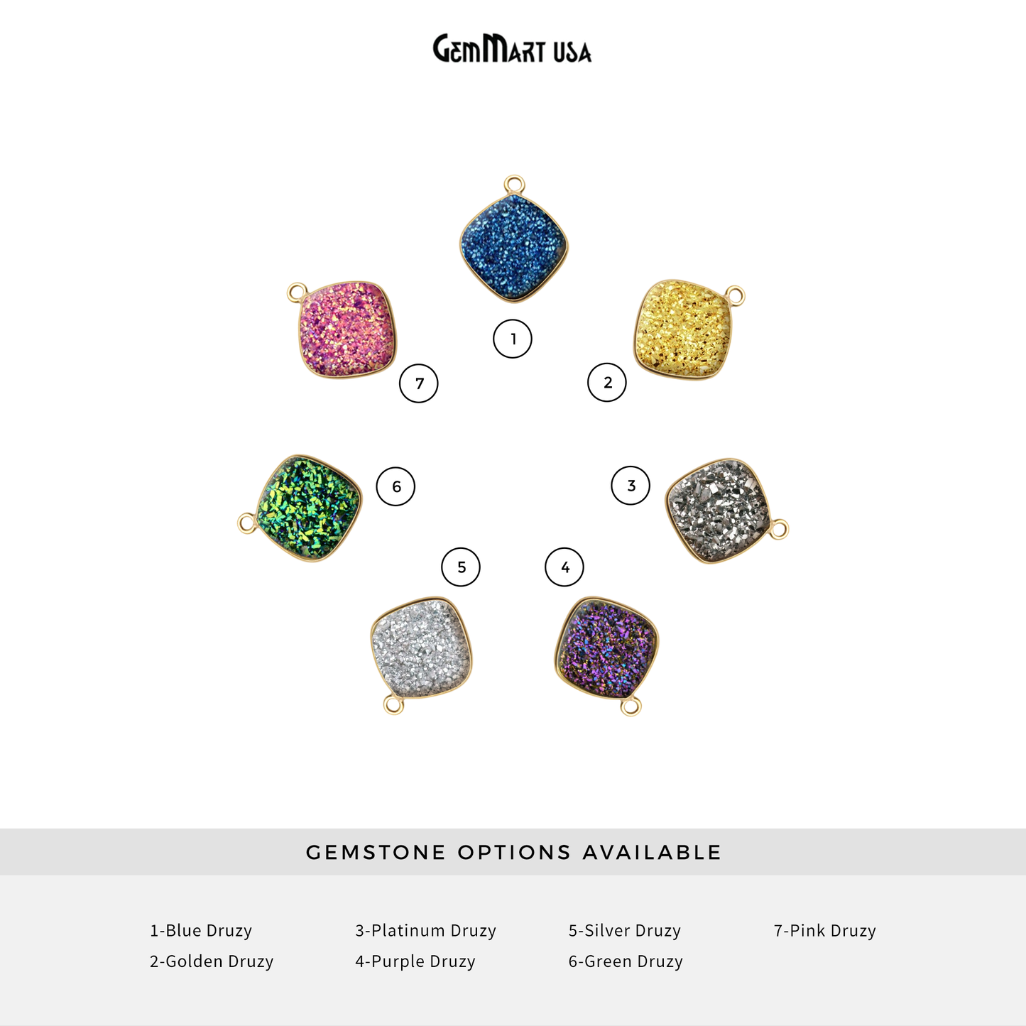 Natural Titanium Druzy 16mm Cushion Gold Single Bail Bezel Connector