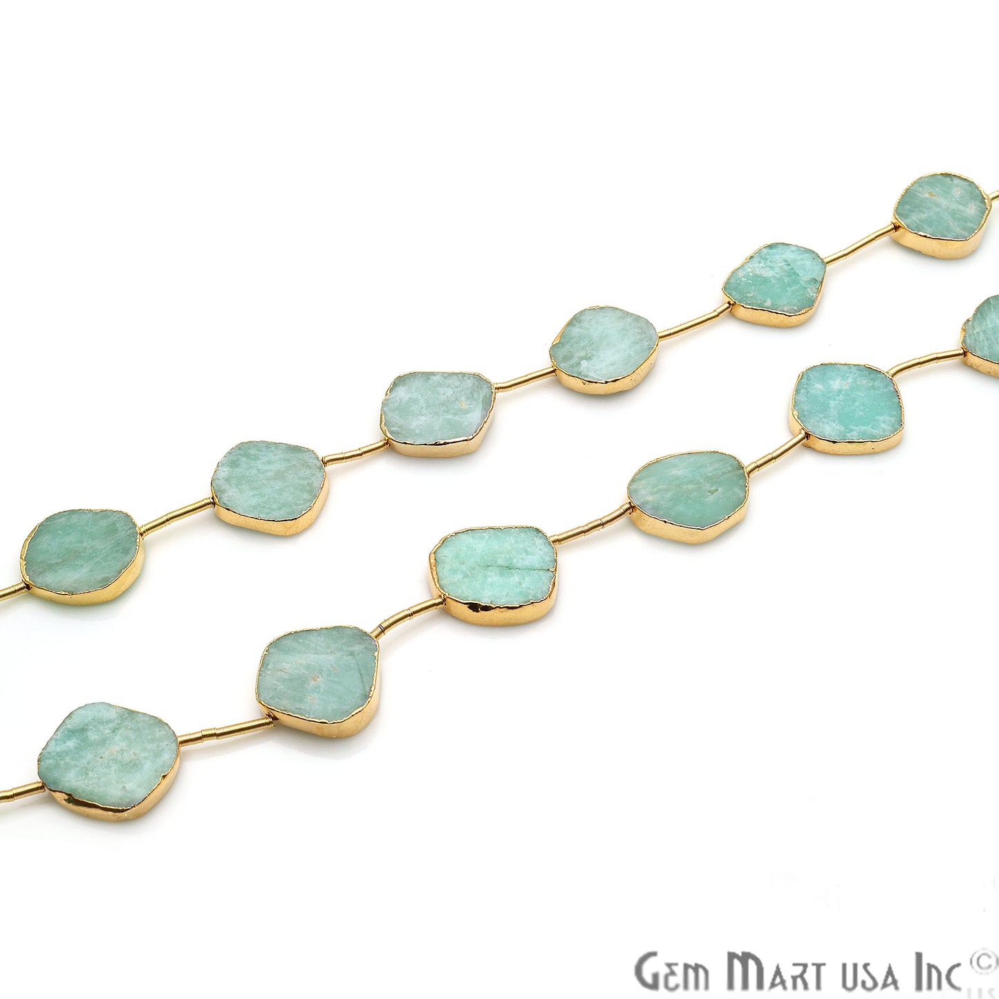 Amazonite Free Form 18x15mm Gold Edged Crafting Beads Gemstone Strands 9INCH - GemMartUSA