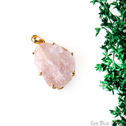 Natural Morganite Organic 35x23mm Gold Plated Prong Setting Single Bail Gemstone Pendant