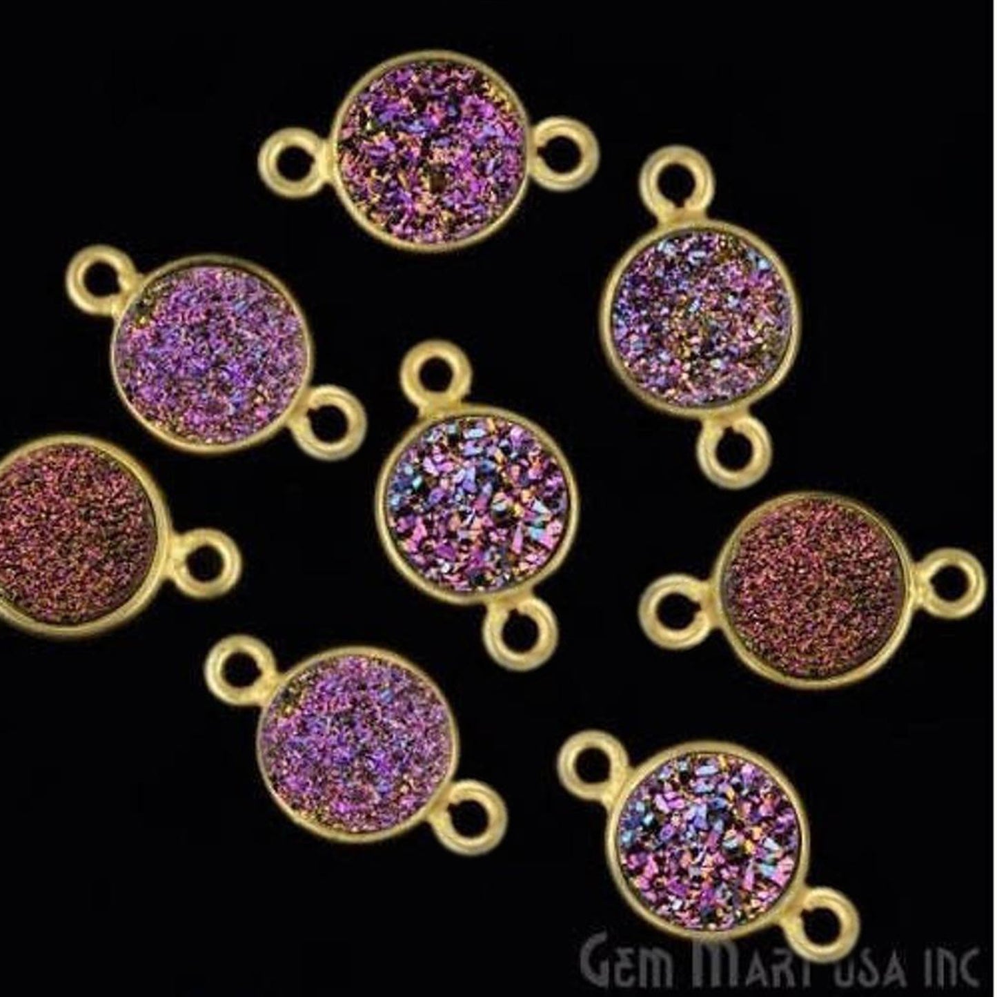 Titanium Druzy 8mm Round Bezel Connector (Pick Color, Bail, Plating) - GemMartUSA