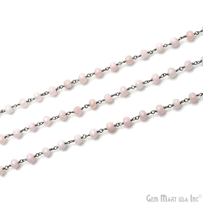 Light Pink Jade Faceted 5-6mm Oxidized Wire Wrapped Beads Rosary Chain