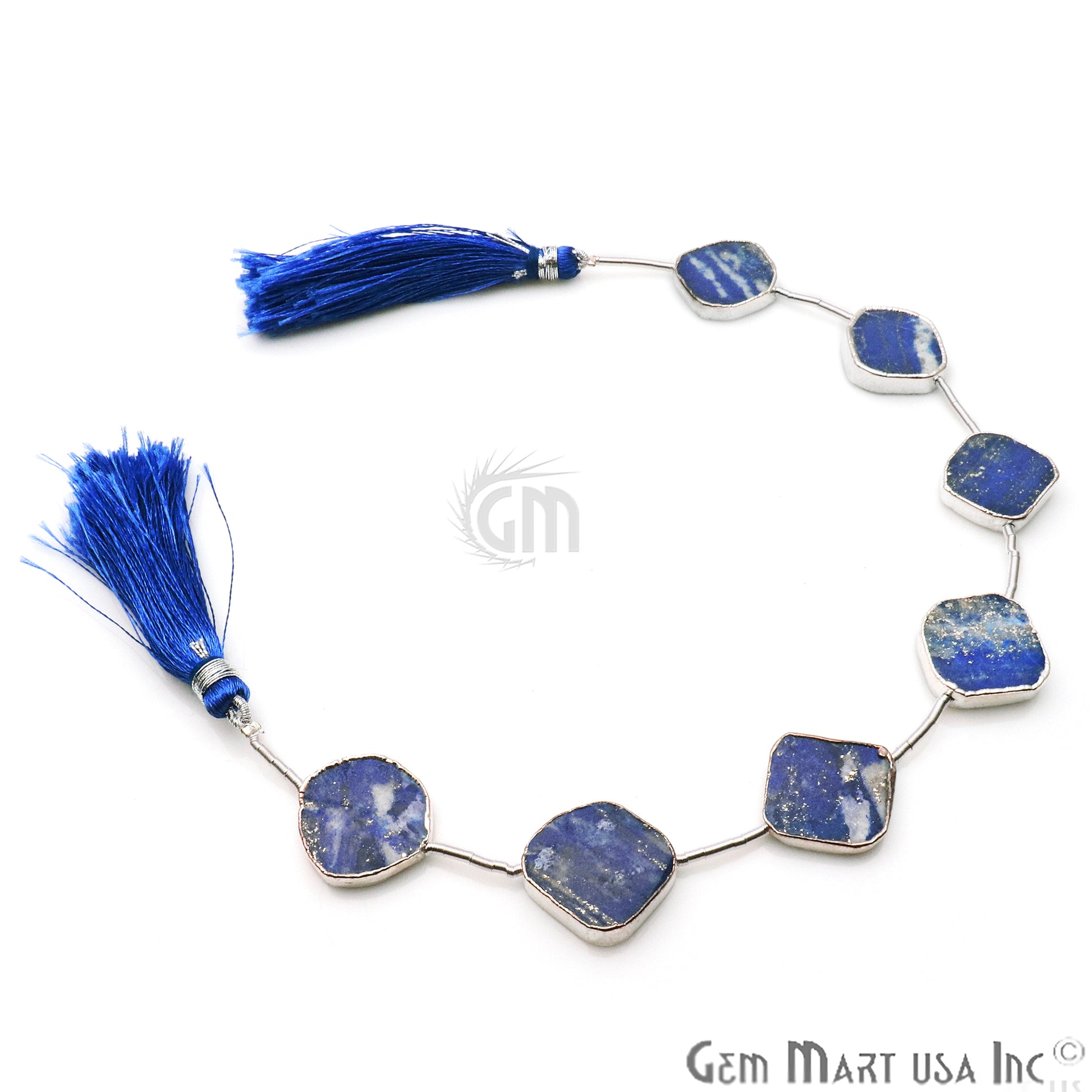 Lapis Free Form 18x15mm Silver Edged Crafting Beads Gemstone Strands 9INCH - GemMartUSA