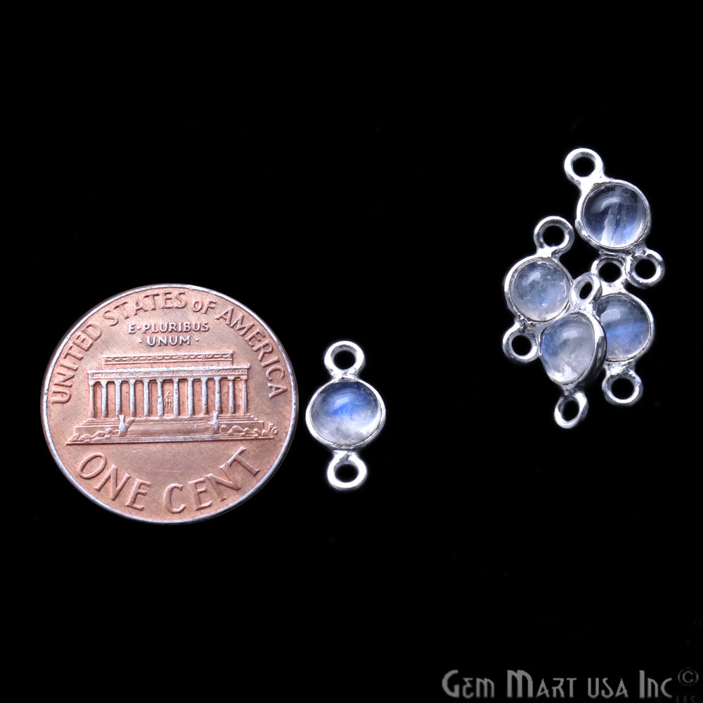 Rainbow Moonstone Cabochon 5mm Round Silver Plated Double Bail Gemstone Connector - GemMartUSA