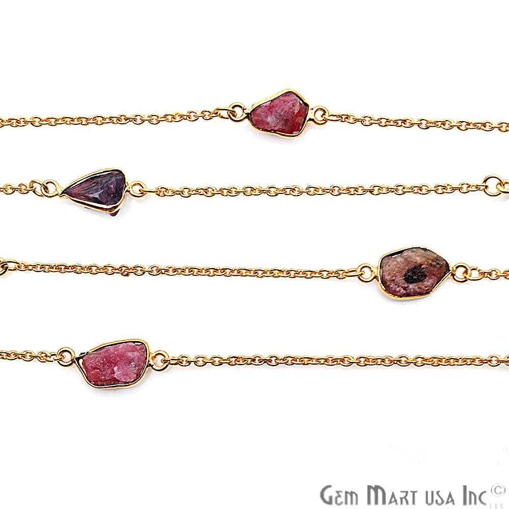 Multi Color Rough Gemstone Gold Plated Bezel Link Connector Chain - GemMartUSA