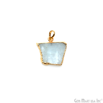 Aquamarine Free Form shape 26x25mm Gold Electroplated Gemstone Single Bail Pendant