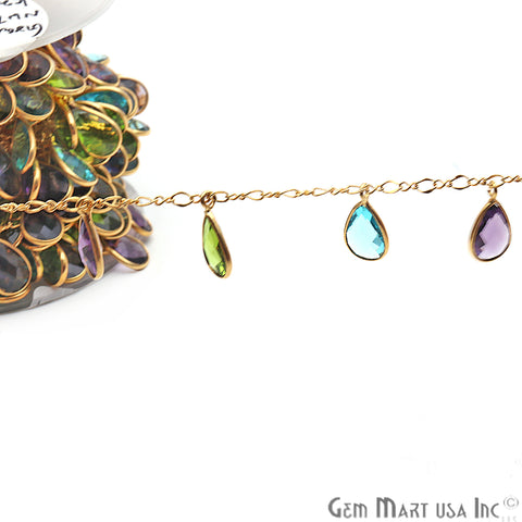 Multi Stone Pear Bezel Gold Plated Dangle Gemstone Rosary Chain - GemMartUSA
