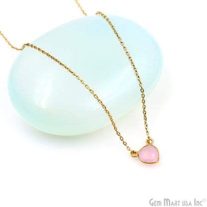 Rose Chalcedony 8mm Heart Shape Gold Plated Double Bail Gemstone Connector