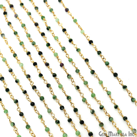 Ruby Zoisite 2-2.5mm Tiny Beads Gold Plated Wire Wrapped Rosary Chain