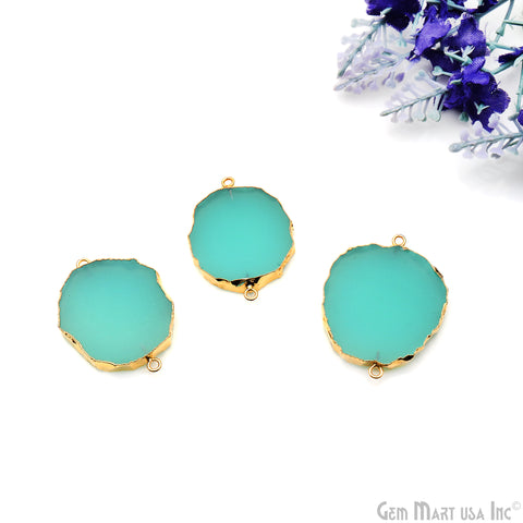 Aqua Chalcedony Petite Flat 40x29mm Gold Electroplated Single Bail Connector