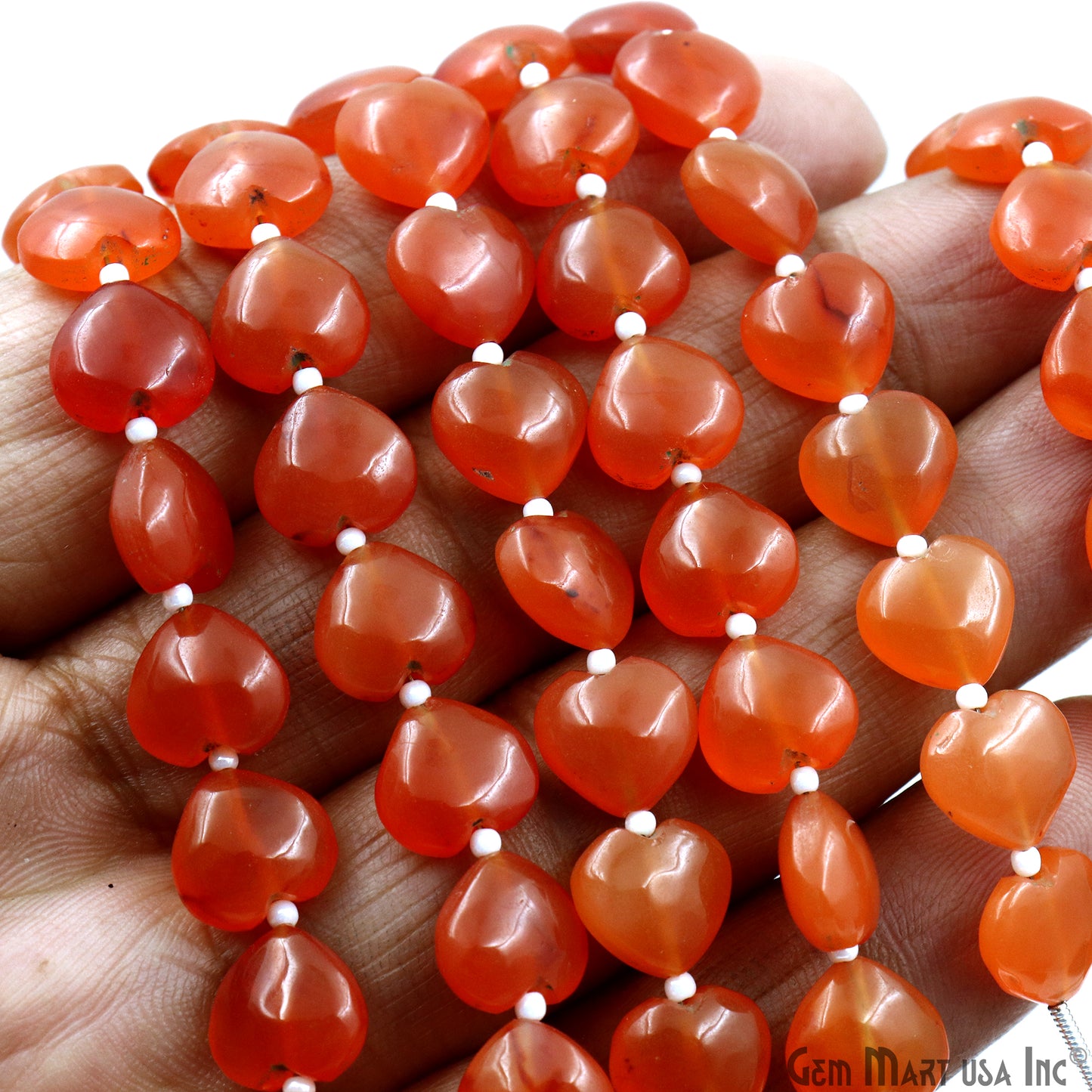 Carnelian Heart Beads, 7 Inch Gemstone Strands, Drilled Strung Briolette Beads, Heart Shape, 10mm