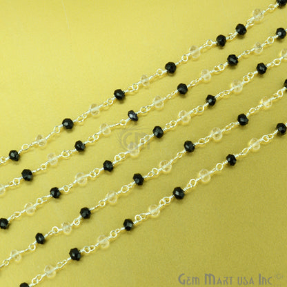 Black Spinel With Crystal Silver Plated Beads Rosary Chain