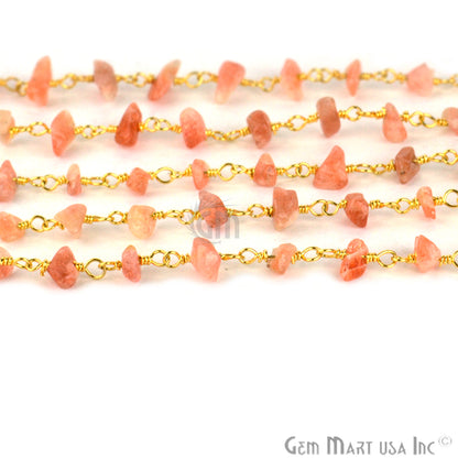 Sun Stone 4-6mm Nugget Chip Beads Gold Rosary Chain - GemMartUSA (763925168175)