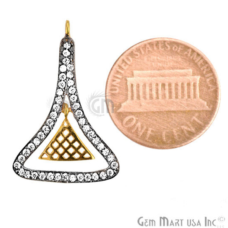Cubic Zircon Pave 'Fancy' Gold Vermeil Charm For Bracelet & Pendants - GemMartUSA