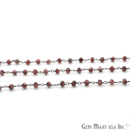 Rhodochrosite Jade Faceted Beads 4mm Oxidized Plated Wire Wrapped Rosary Chain - GemMartUSA