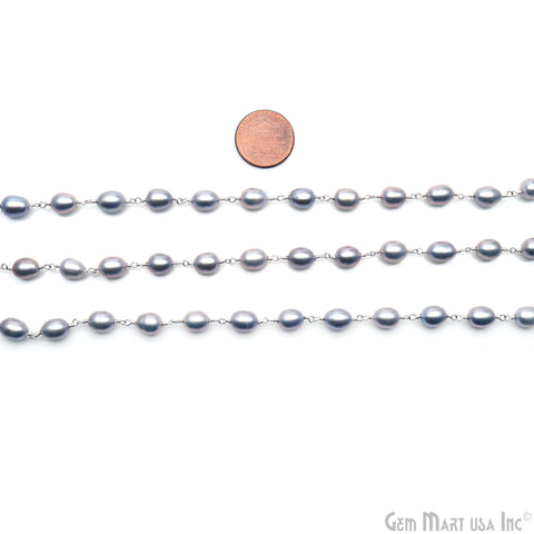 Gray Pearl Free Form Beads 10-15mm Silver Wire Wrapped Rosary Chain