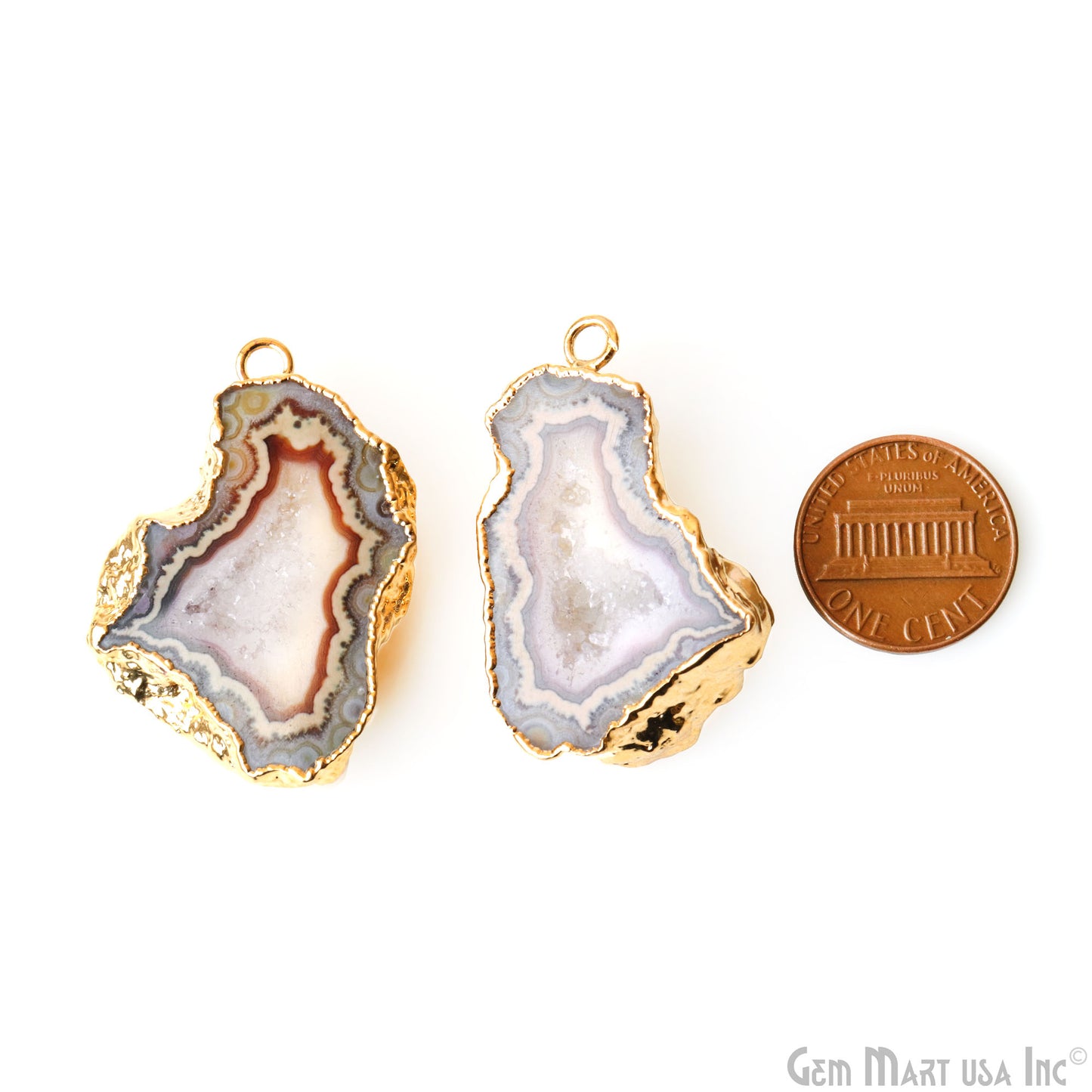 Geode Druzy 22x37mm Organic Gold Electroplated Single Bail Gemstone Earring Connector 1 Pair