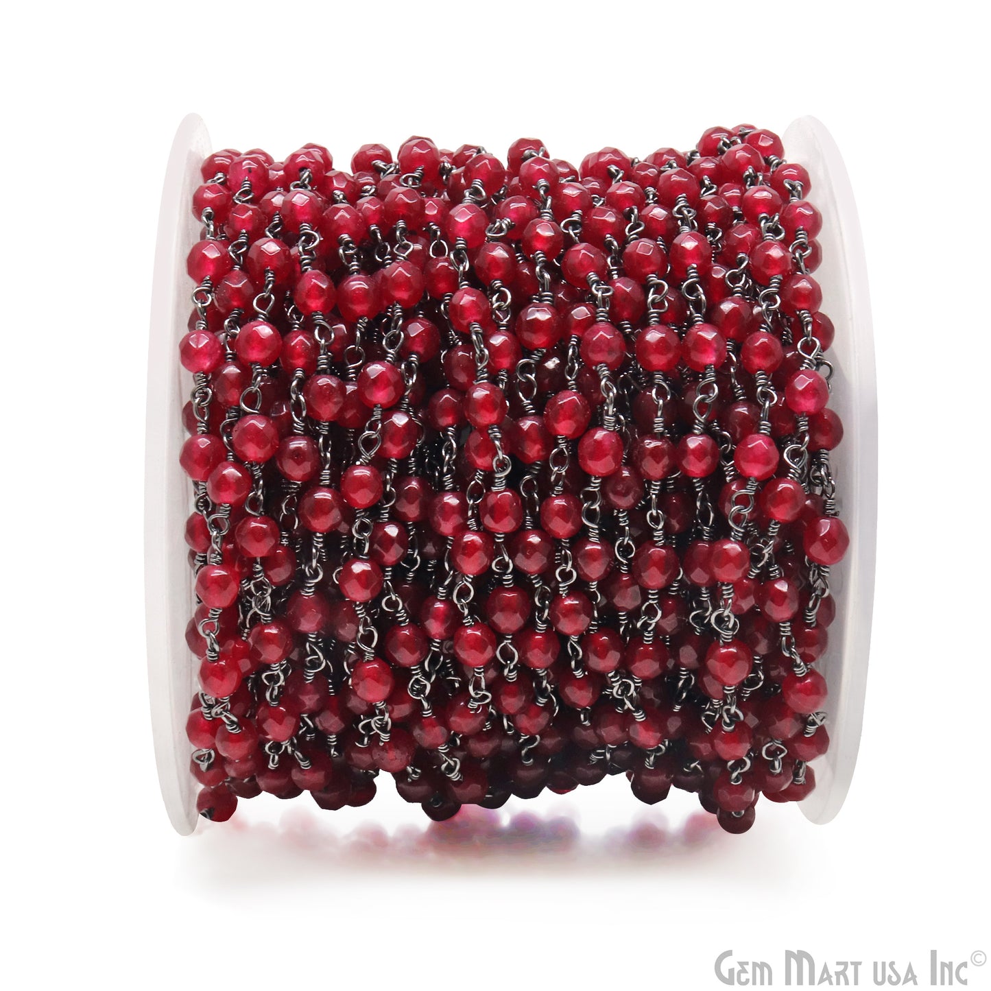 Ruby Chalcedony 4mm Faceted Beads Oxidized Wire Wrapped Rosary