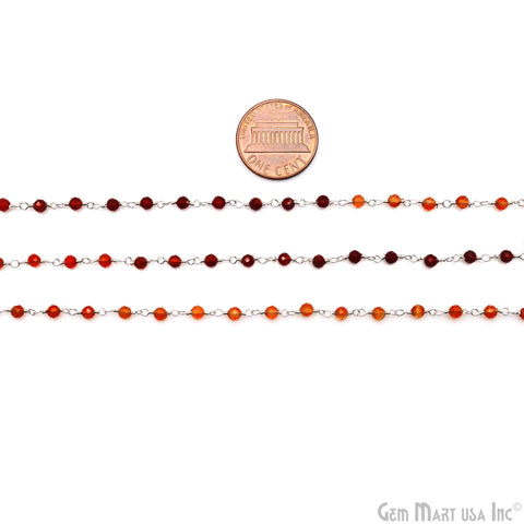 Carnelian & Citrine Faceted 3-3.5mm Silver Plated Beaded Wire Wrapped Rosary Chain